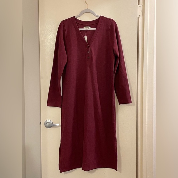 MADEWELL Long Sleeve Henley Midi Dress in Heather Rusted Red - Picture 6 of 10